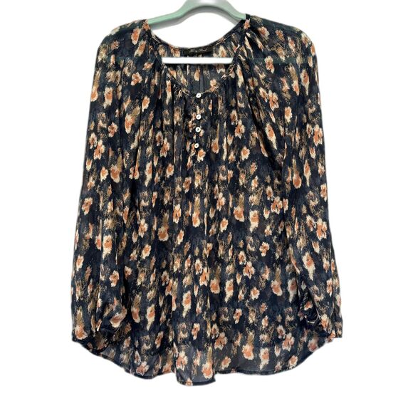 Blouse Long Sleeve Floral Print Pink Flowy Lightweight Career Womens sz Small - Picture 1 of 7